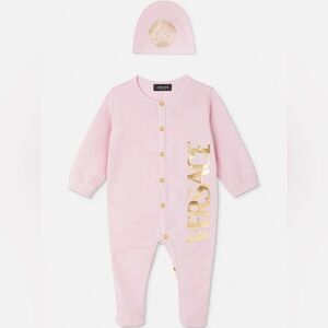 Versace Pink and Gold Baby Onesie & hat size 3-6 months